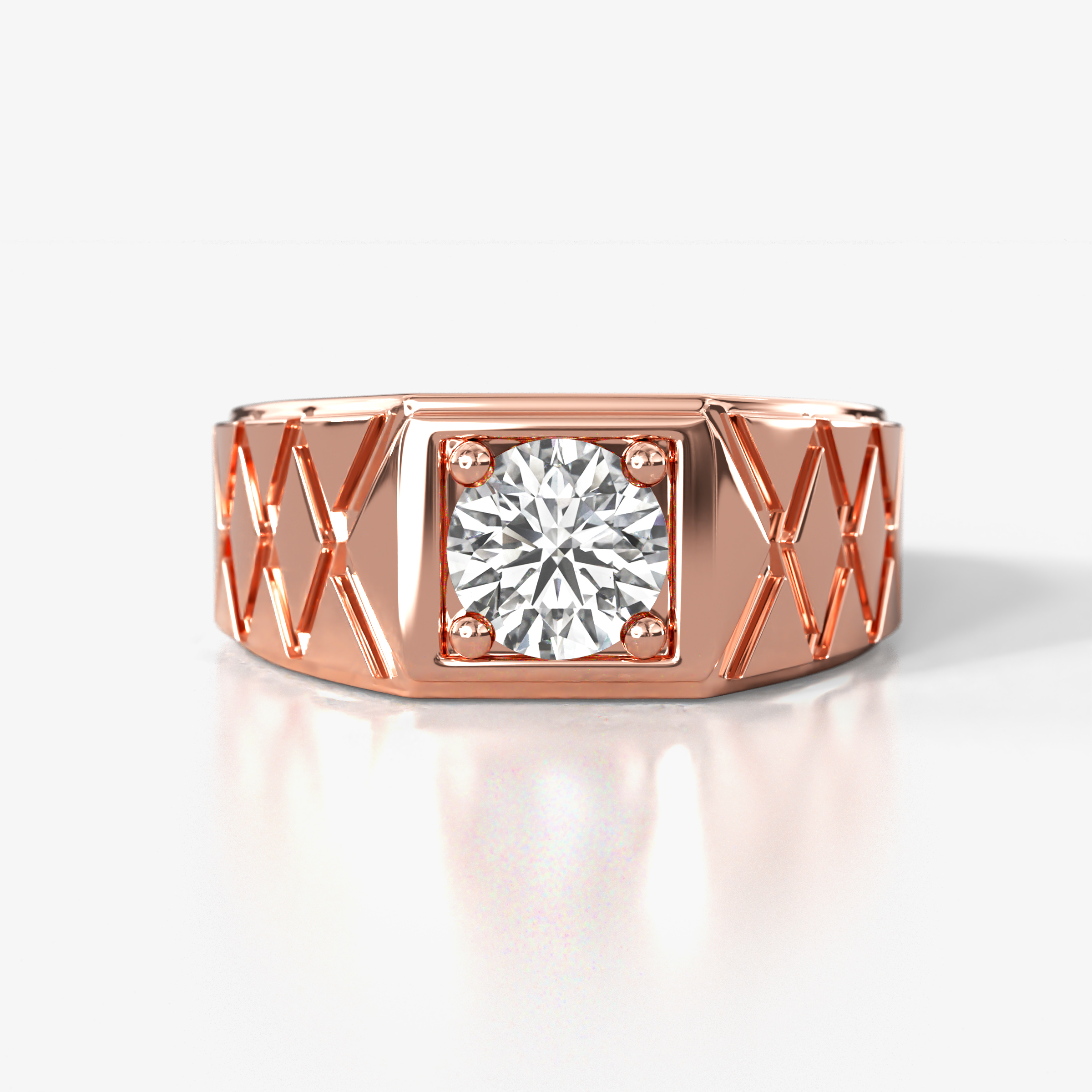 Jabari 1.00 ct (6.50 mm) GIA Certified Natural Diamond Criss Cross Design Shank Solitaire Men Band (9.5 mm) 